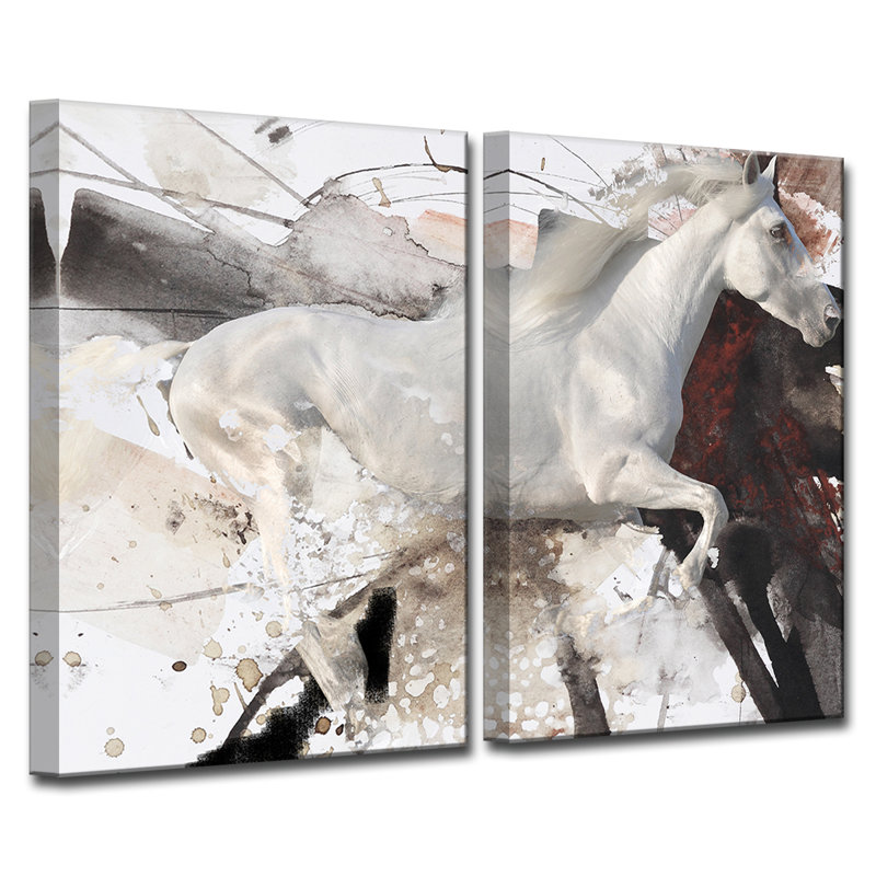 « équestres psiv », ensemble de 2 reproductions d’art sur toiles, H 40 po x l 60 po x P 1,5 po