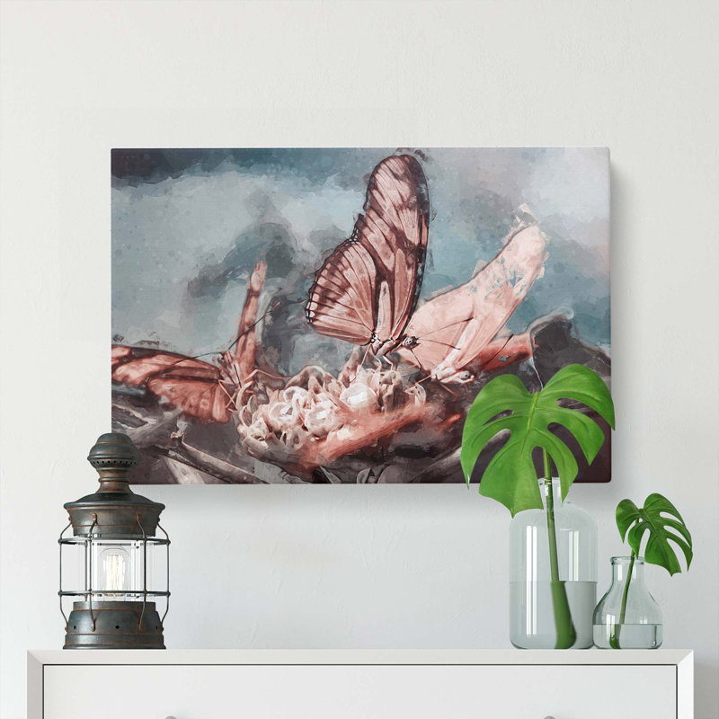 Pink Butterflies In Abstract - Wrapped Canvas Print, 40cm H x 60cm W x 3cm D