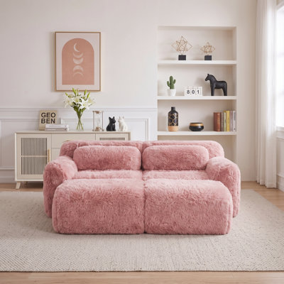 80" Modular Sectional Sofa, No Assembly Required, Anti-Slip Base, with Chaise, Ottoman & Throw Pillows, Deep Seat Design