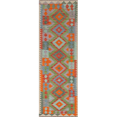 Tapis de couloir oriental géométrique Kilim 3 x 10