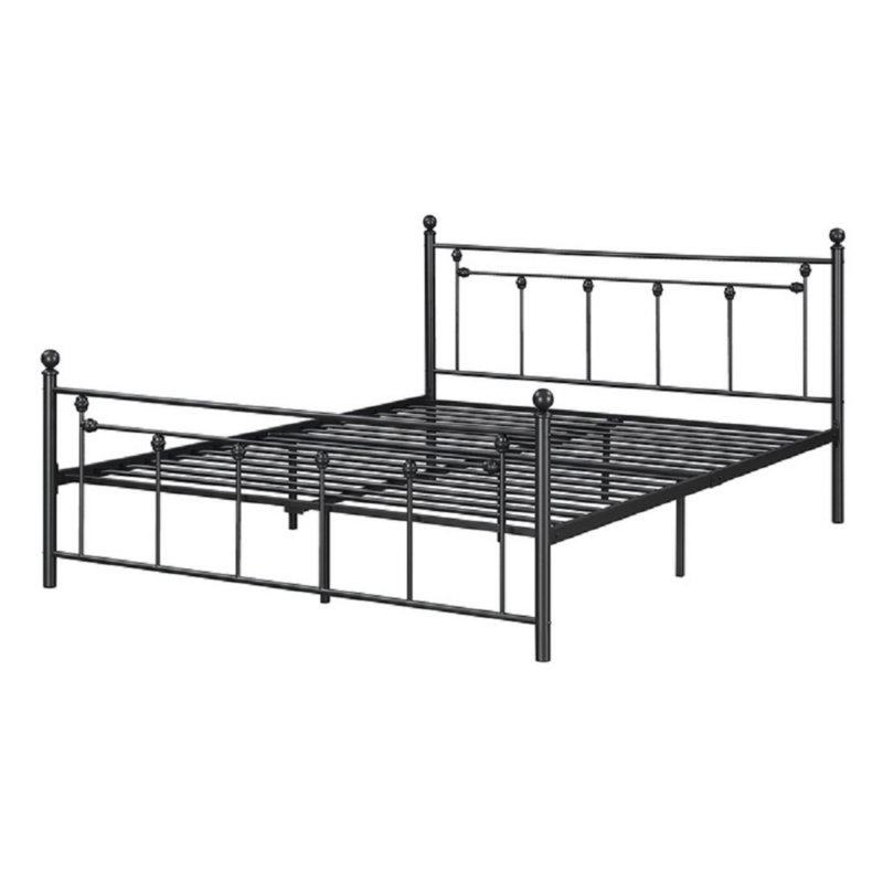Lit plateforme élégant avec tête et pied de lit surélevés en forme de H, Noir