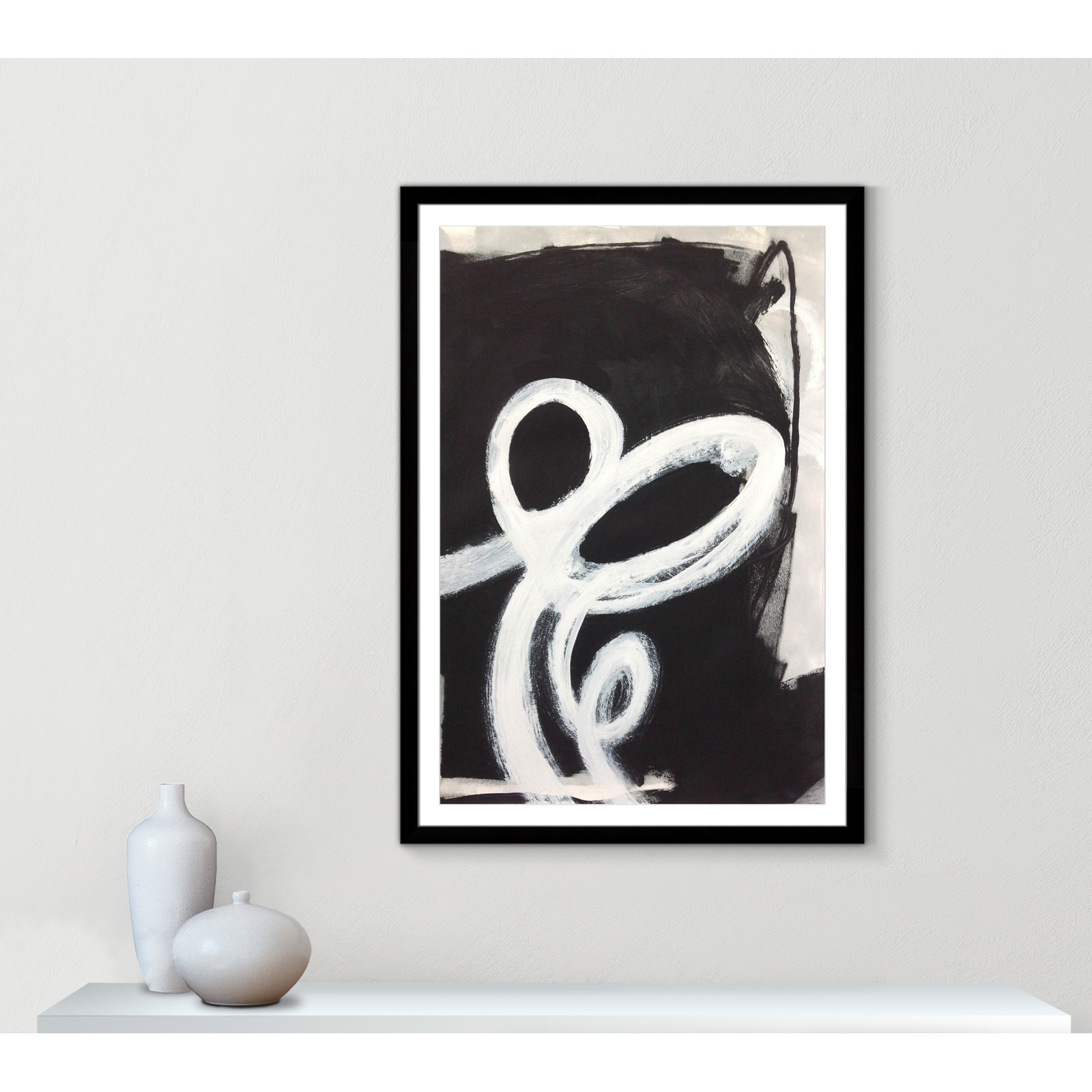 Bronte "Swirly Swirls II" Print, 55" H x 39" W x 1.25" D, Black Cube Frame Matted