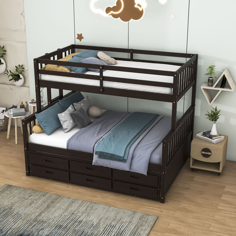Figueredo Twin over Full 3 Drawer Standard Bunk Bed with Trundle, Espresso