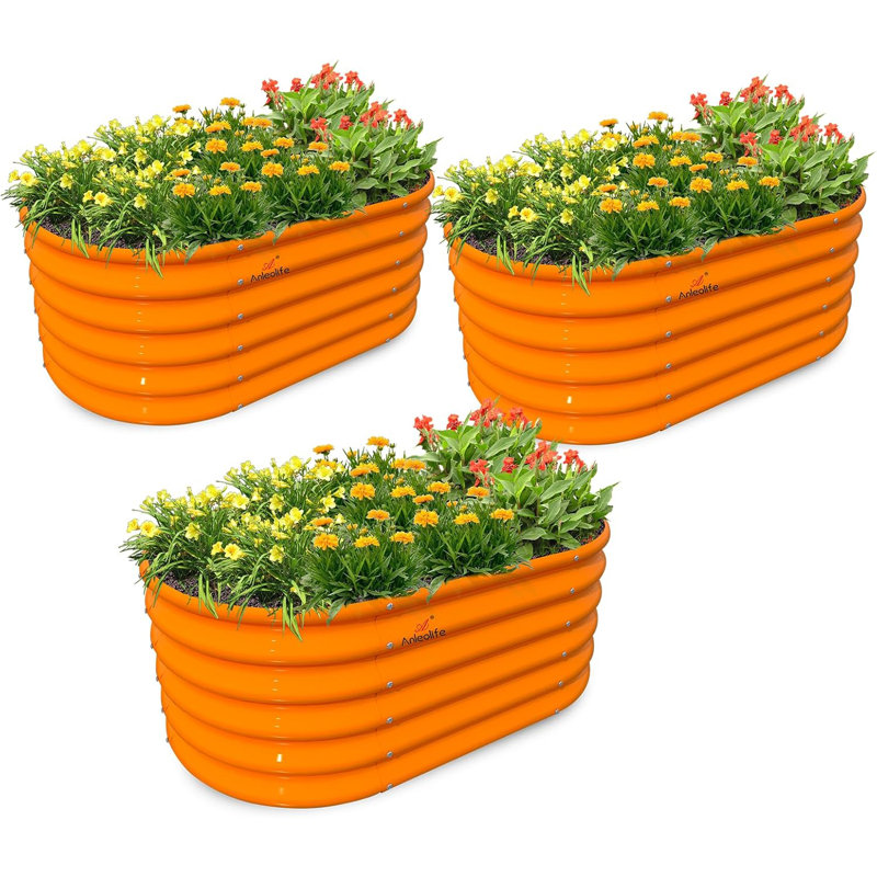 Kids Raised Garden Beds Outdoor (3-Pack)-40X24X18In Oval Round Galvanized Metal Planter Box For Planting Vegetables, Flowers, Fruits, Eco-Safe & Easy Setup