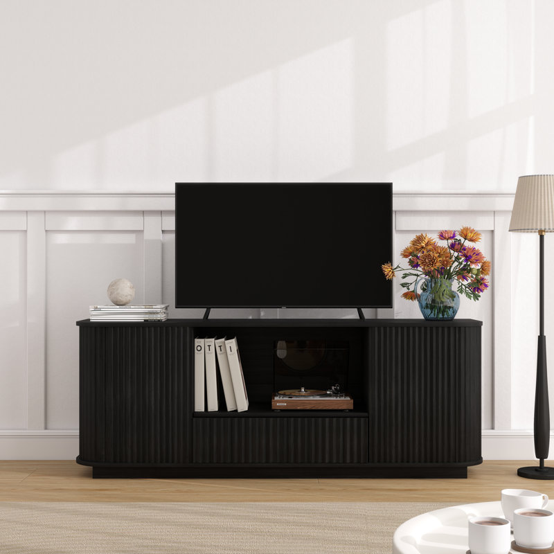Meuble télé 64 pouces avec porte et tiroirs, Noir
