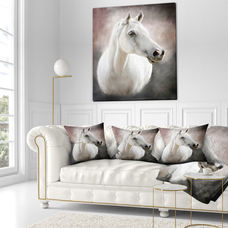 Coussin charmant avec un joli cheval blanc, Rectangulaire, 12 po x 20 po