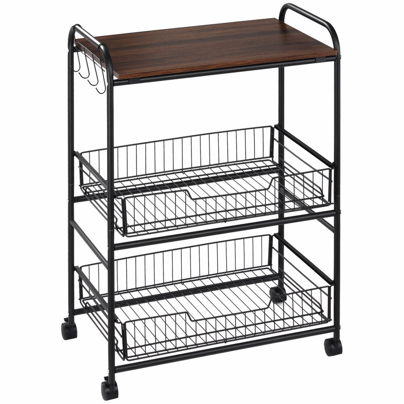 Versatile Rolling Kitchen Cart with Multiple Storage Options, Walnut