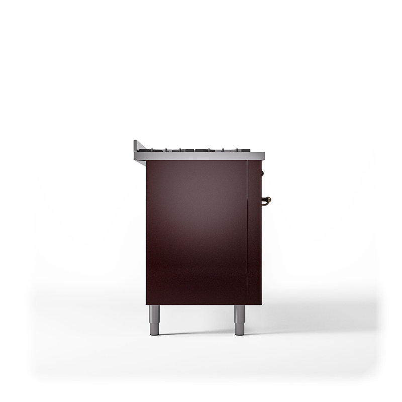 ILVE Nostalgie II 60 Dual Fuel Range, 9 Burners, Griddle, Natural Gas, Burgundy/Bronze