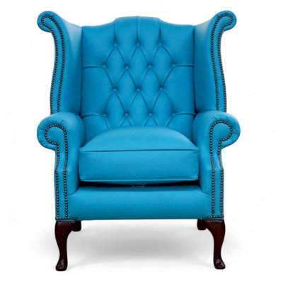 Upholstered Full Grain Leather Wingback Chair
