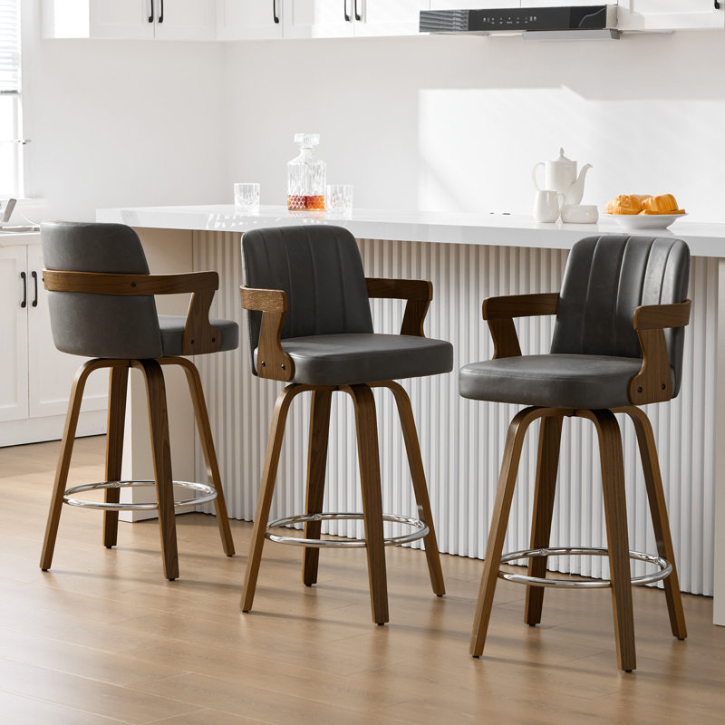 Tabouret de bar 26,4 po Mid-Century, Tabouret de comptoir (siège d'une hauteur de 26 p, Gris