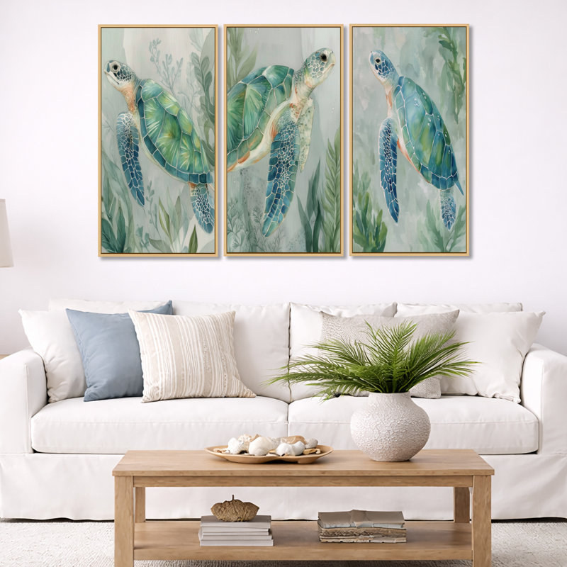 Tortues vertes et grises - Mexique, ensemble de 3 reproductions d'art sur toile, H 40 po x l 60 po