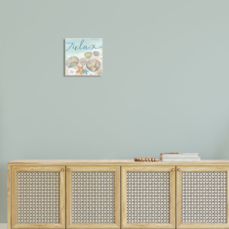 «Relax Text», bord de mer, palourdes, thème de la plage surdimensionnée, impression numérique sur estampe numérique par Katie Doucette