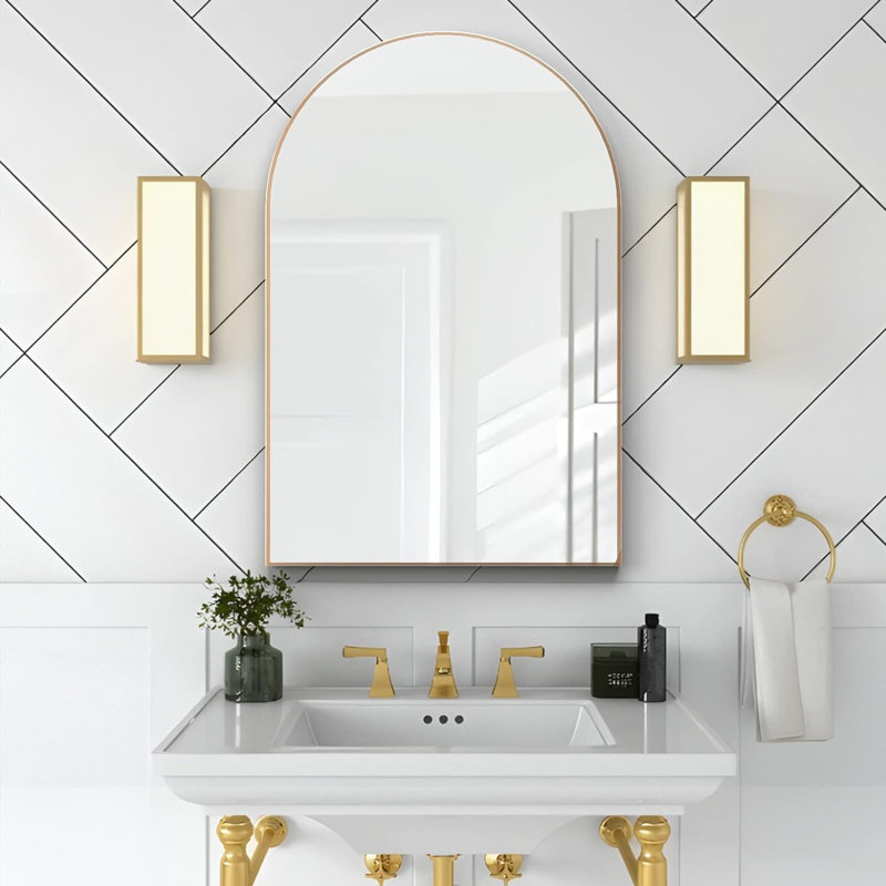 Gold Arched 20"x30" Metal Frame Bathroom Vanity Mirror