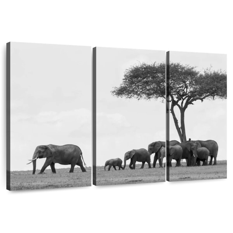 Grazing African Elephants, 20" H x 33" W