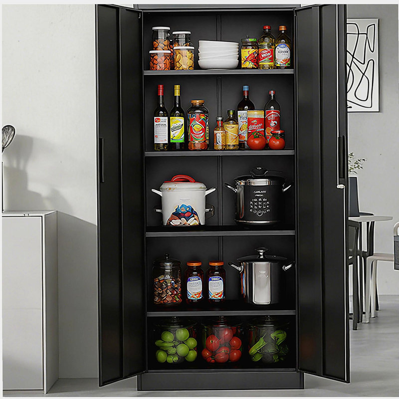 Armoire de rangement en métal 71 po H, armoire verrouillable en acier à outils noir avec portes et 4 tablettes, grands classeurs pour systèmes de rangement de garage