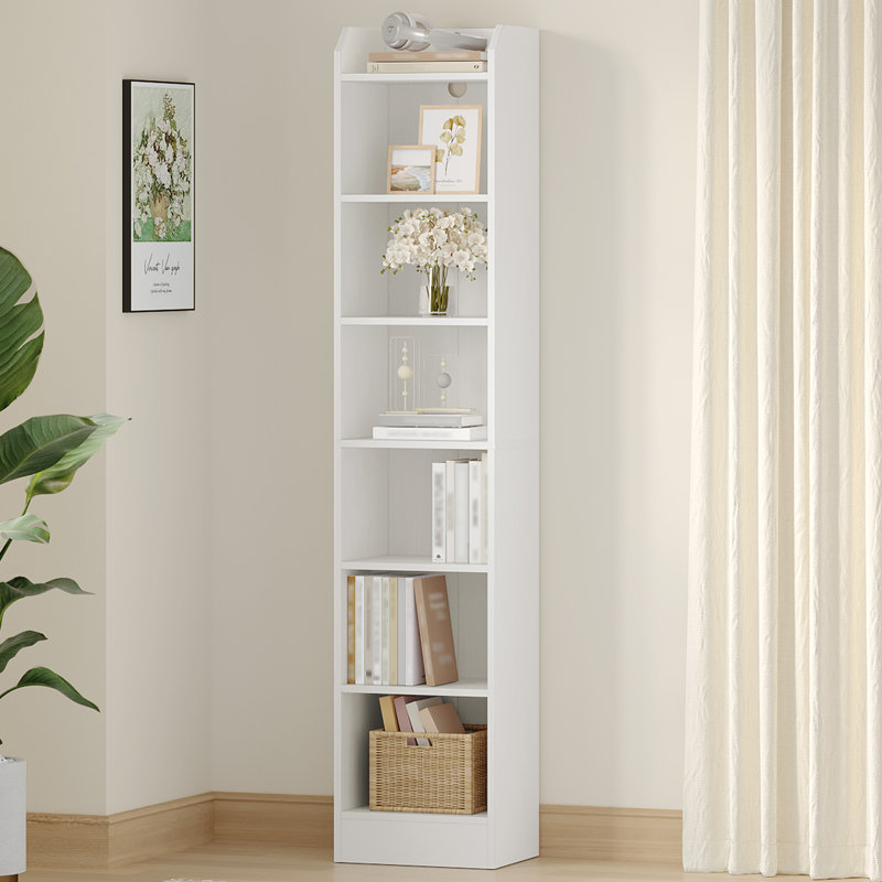 Bookcase, 6-Tier/7-Tier Narrow Tall Bookshelf, Wooden Bookshelf with Adjustable Shelf, Open Storage Shelf for Bedroom, Living Room, Home Office 