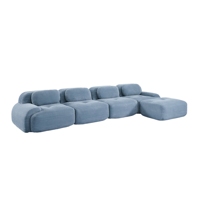 Bleu 4 modulaire avec éponge 32d à haute élasticité, structure antidérapante, conception de méridienne et accoudoir relaxant en forme de L avec tissu en soie lisse et antidérapant