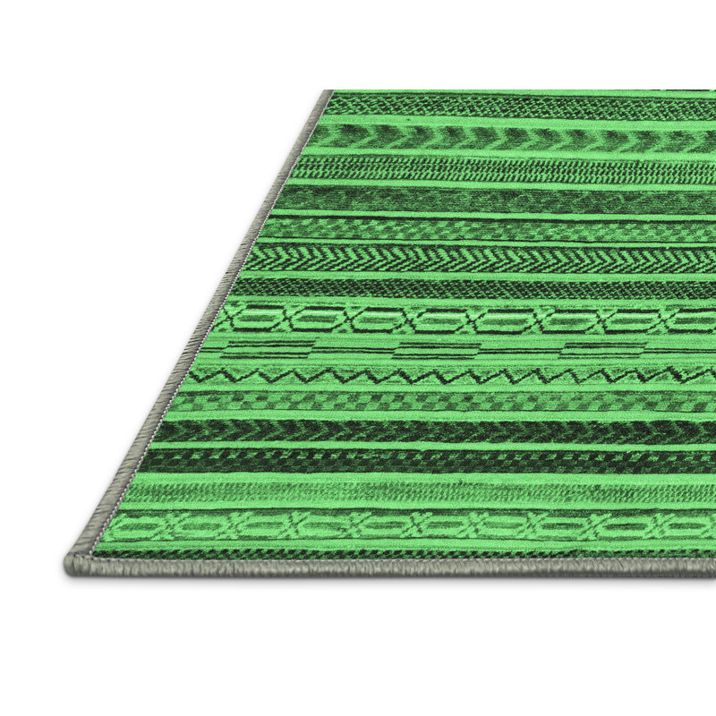 Tapis lavables à la machine à motif abstrait vert émeraude 2306, Rectangle 5 pi x 7 pi