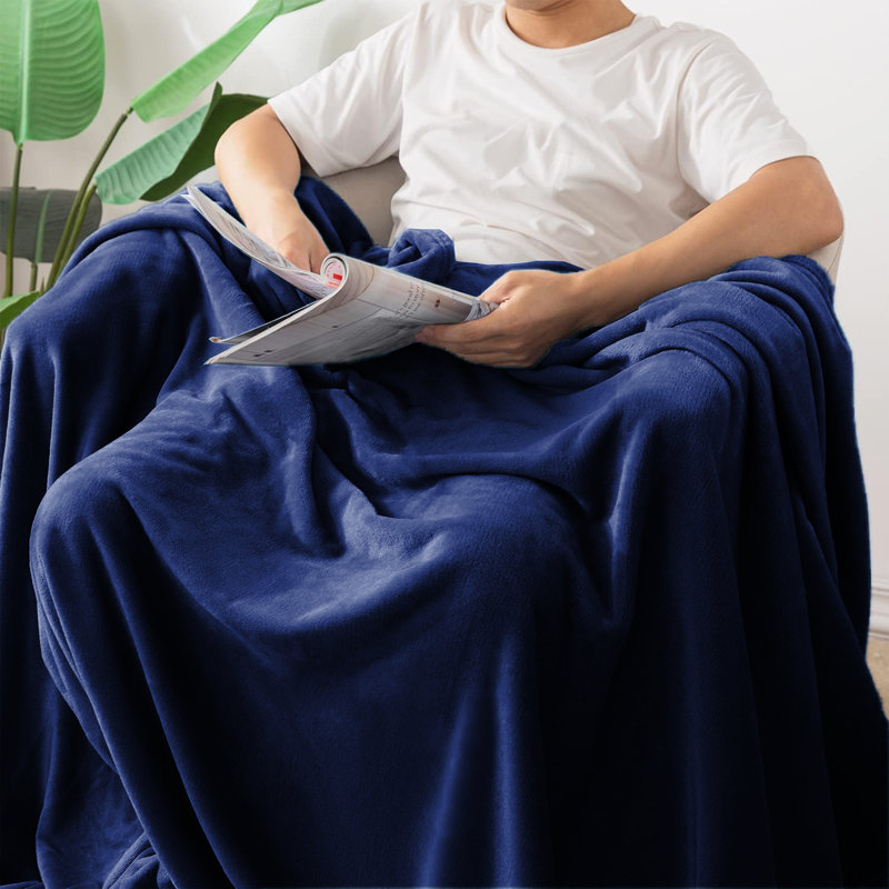 Makilah Sherpa Fleece Fur Blanket for Bed, Sofa Throw Soft all seasons , 150cm H x 130cm W, Navy