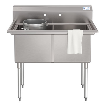 Évier commercial 42 pouces à 2 compartiments de calibre 18 avec dosseret, dimensions de la cuve: 18 po x 18 po x 14 po en acier inoxydable (km-SB181814-N3)
