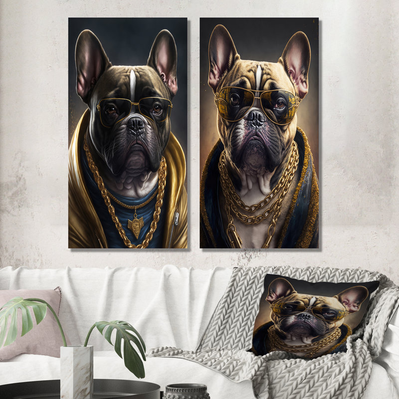 «Frenchie Gangster In NYC», 2 pièces sur toile, Toile tendue, H 32 po x l 32 po