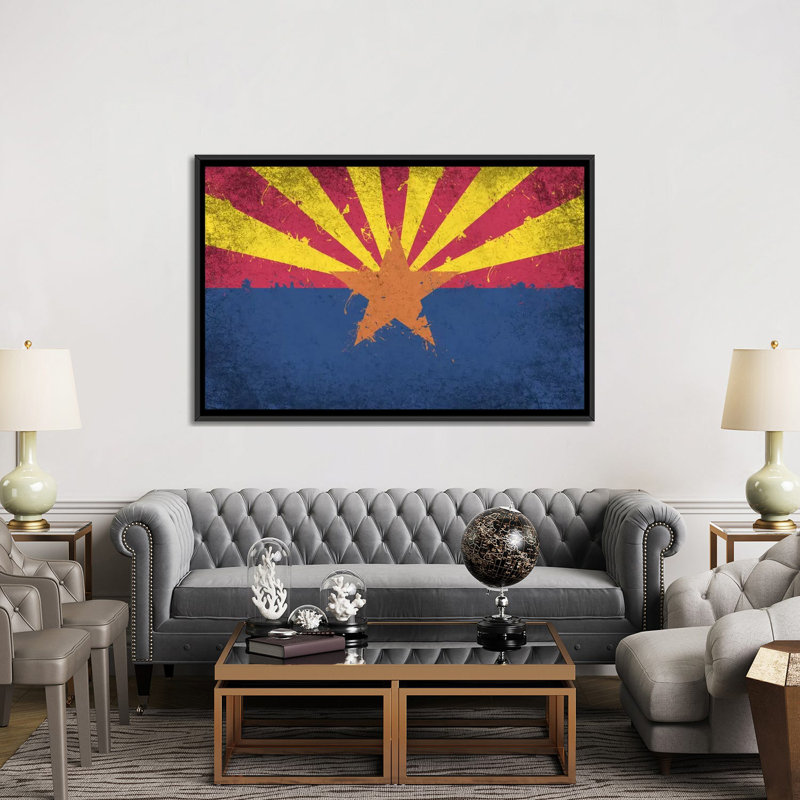 Drapeau d’arizona, grunge peint, impression sur toile, H 18 po x l 26 po x P 1,5 po, Toile avec cadre noir, Pas de tapis