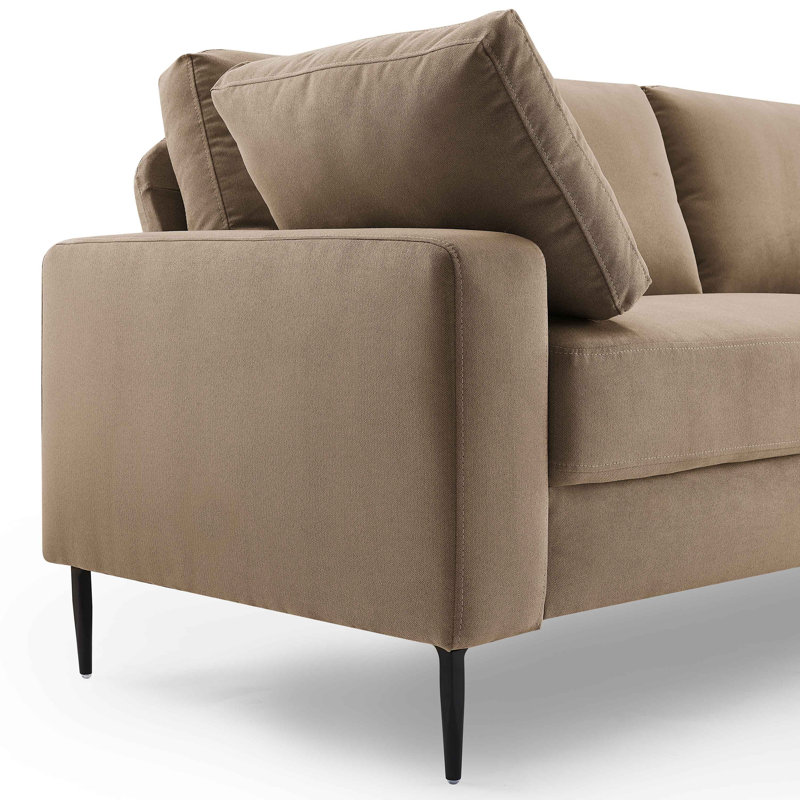 Etta 214.1Cm Velvet Square Arms Sofa, Dark Brown Polyester