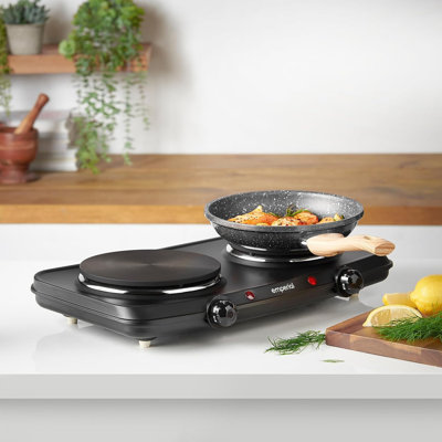 Emperial Double Hotplate, 2250W Portable Electric Hob with Dual Temperature Controls, Cooktop Table Top 2 Ring Cooking - Black