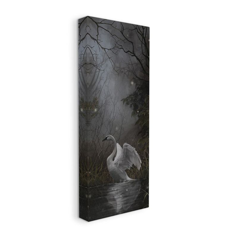 «Swan In Dark Night Pond Wrarap Canvas» par Nene Thomas sur toile, H 10 po x l 24 po