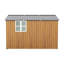 Abri de jardin jaune en métal de 3 x 3,6 m (10 x 12 pi) pour usage extérieur, avec double compartiment de rangement pour outils et tondeuse, portes coulissantes fluides, fenêtres à quatre carreaux, résistant aux intempéries.