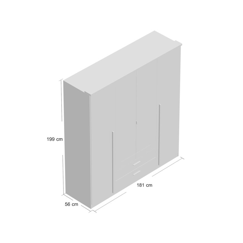 Krefeld 4 Door Wardrobe, Alpine White/Metallic Grey, 199cm H x 136cm W x 56cm D