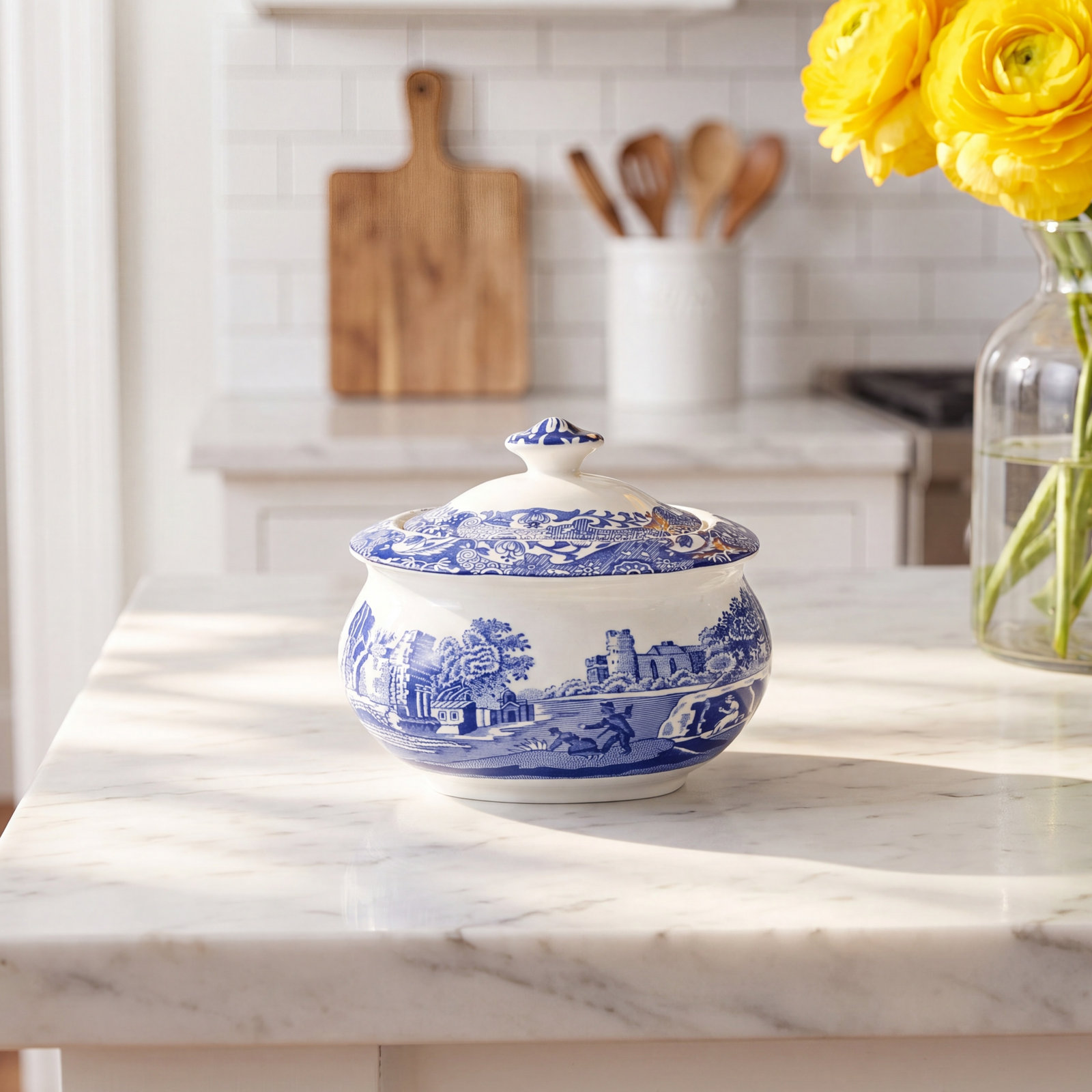 Spode Blue Italian Covered Sugar Bowl