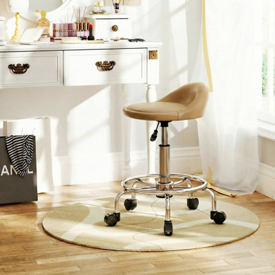 Adjustable Rolling Stool, PU Salon Chair w/ Foot Rest, White