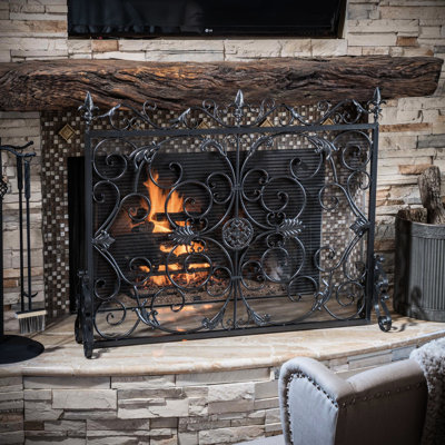 Customizable Iron Fireplace Screen - Ornate Work, For Black/gold Rare Design, Black & Gold