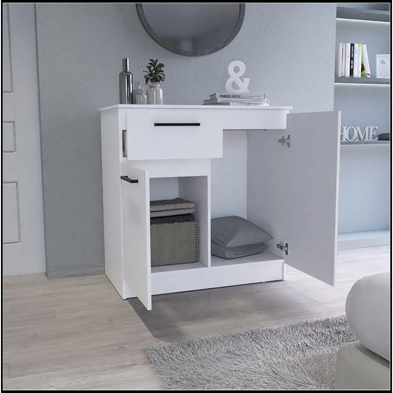 Commode Orleans à 2 portes et tiroir simple, blanc, Blanc