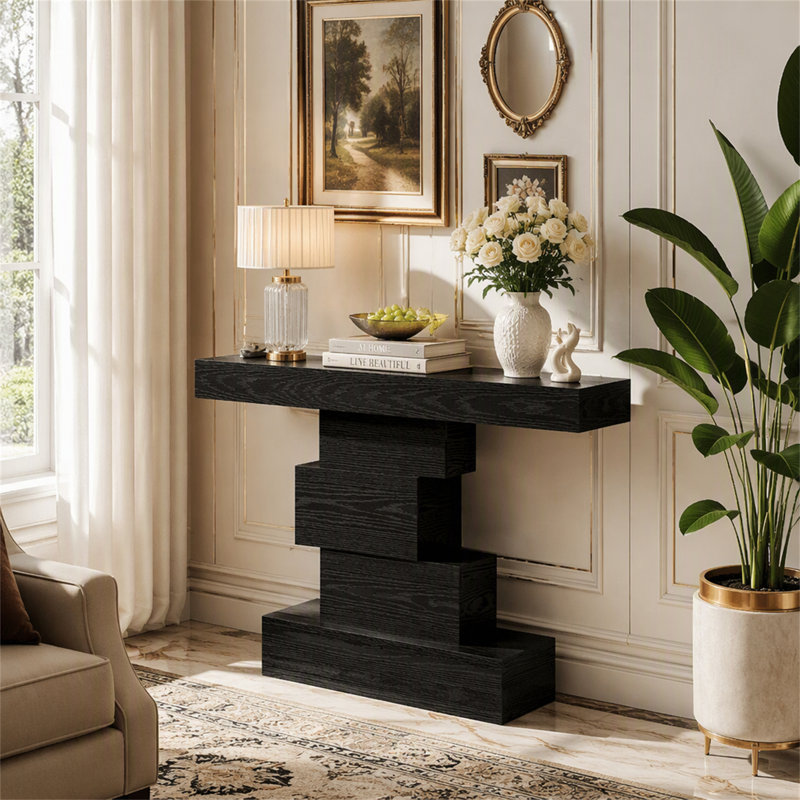 42 Inch Console Table, Narrow Entryway Table with Geometric Base
