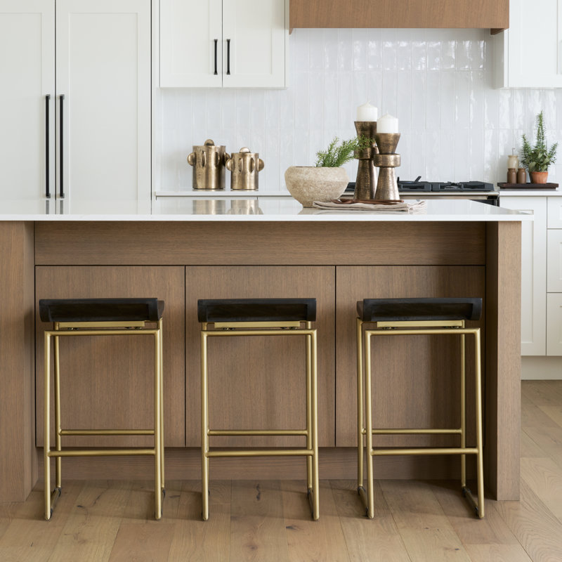 Barlow Counter Stool with Metal Frame, Gold/Brown