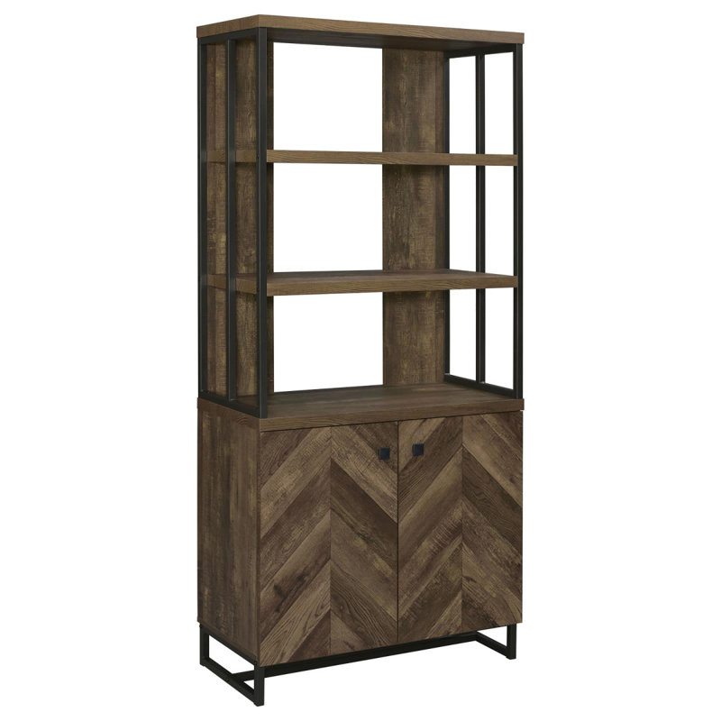 Bibliothèque rustique à 2 portes à chevrons avec charme rustique et fabrication durable
