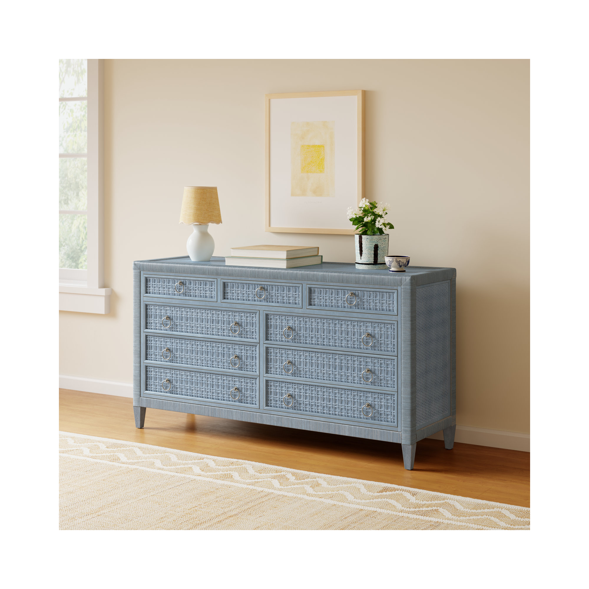 Monterey 9 Drawer 64'' W Dresser, Satin Nickel, No, Sea Glass