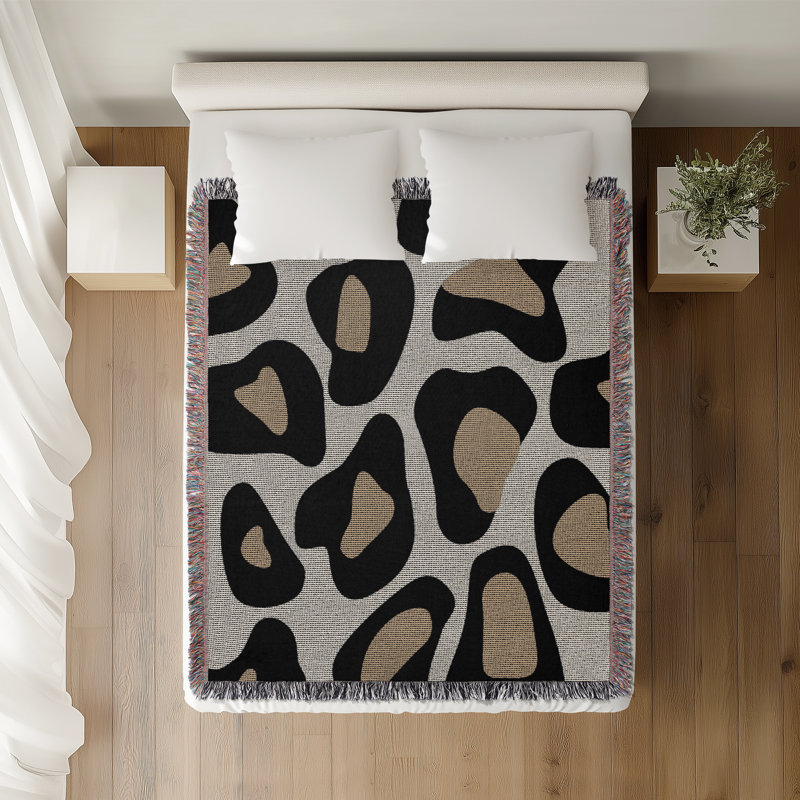 Jeté en coton à imprimé léopard, Blanc cassé Beige Noir, 60 x 60