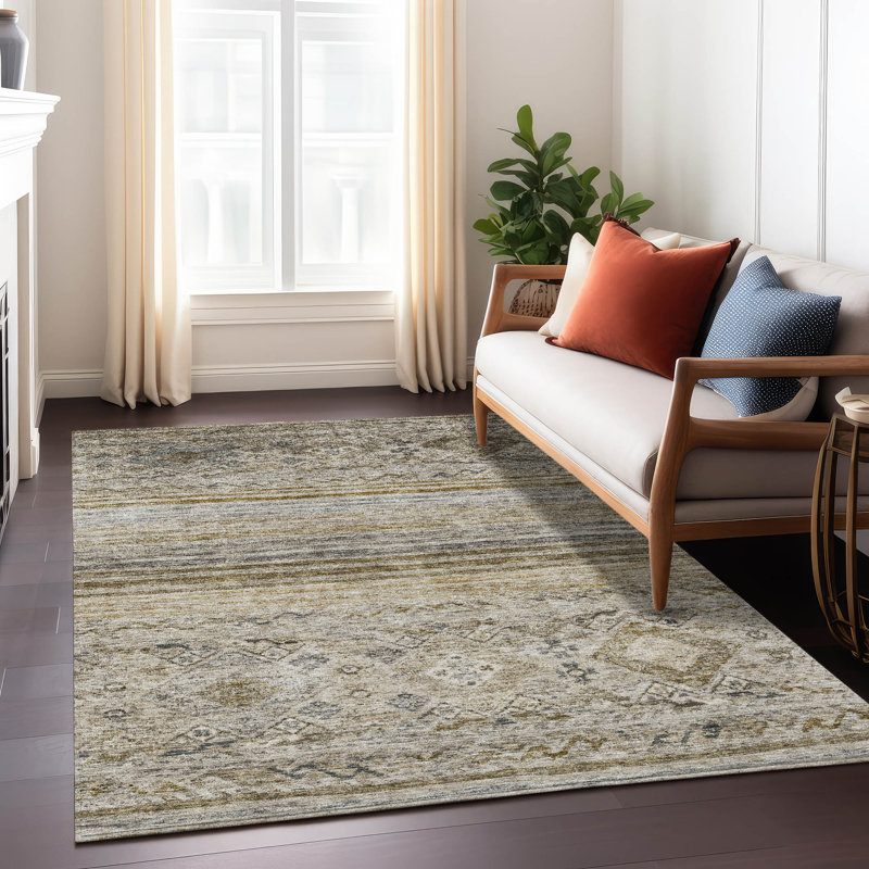 Brown Synthetic Washable Rectangular Indoor/Outdoor Rug 3' x 5'