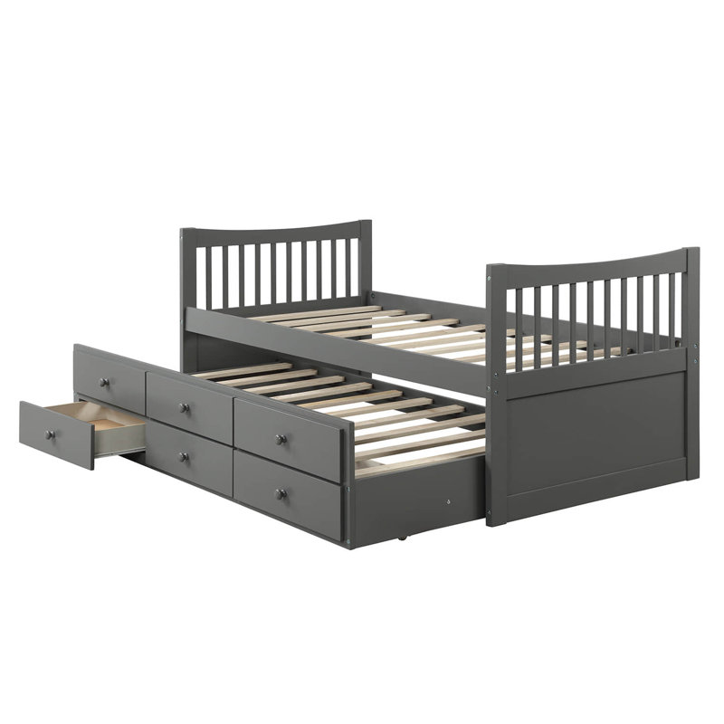 Badi Kids Twin with Trundle with Drawers, Gray