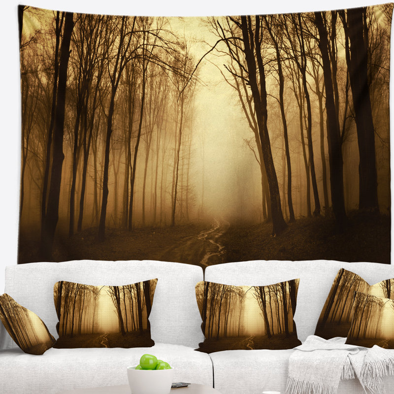 Toile de polyester route en forêt avec brouillard d’automne avec accessoires de montage inclus, H 32 po x l 39 po