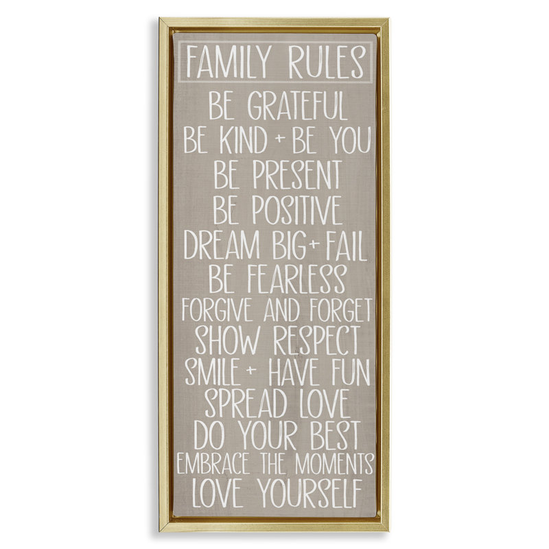 «Minimal Family Rules Floater», art mural sur toile par SD graphiques studio, Cadre flottant métallique doré