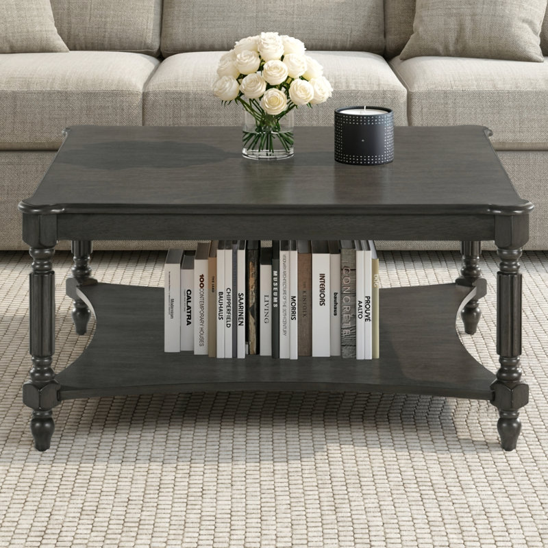 Locke Solid Wood Square Coffee Table, Dark Gray Oak