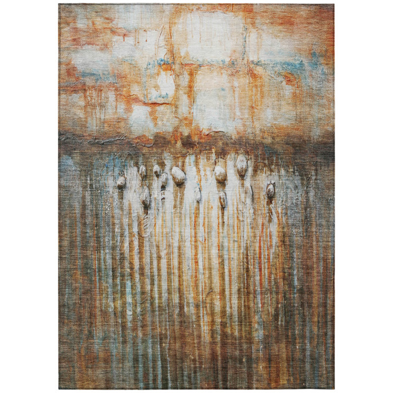 Machine Washable Indoor/Outdoor Xhevrie Paprika Rug, Rectangle 9' x 12'
