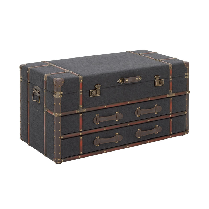 2 Drawer Living Room Coffee Table with Buckle Hinged Top, Navy Blue