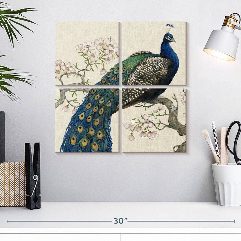 Brampt paon et fleurs I, H 18 po x l 18 po