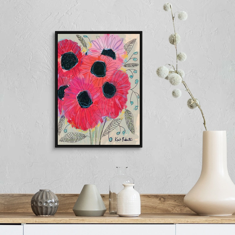 "Tournesols" par Kait Roberts-impression sur toile, H 18 po x l 14 po x P 1,75 po, Toile avec cadre noir