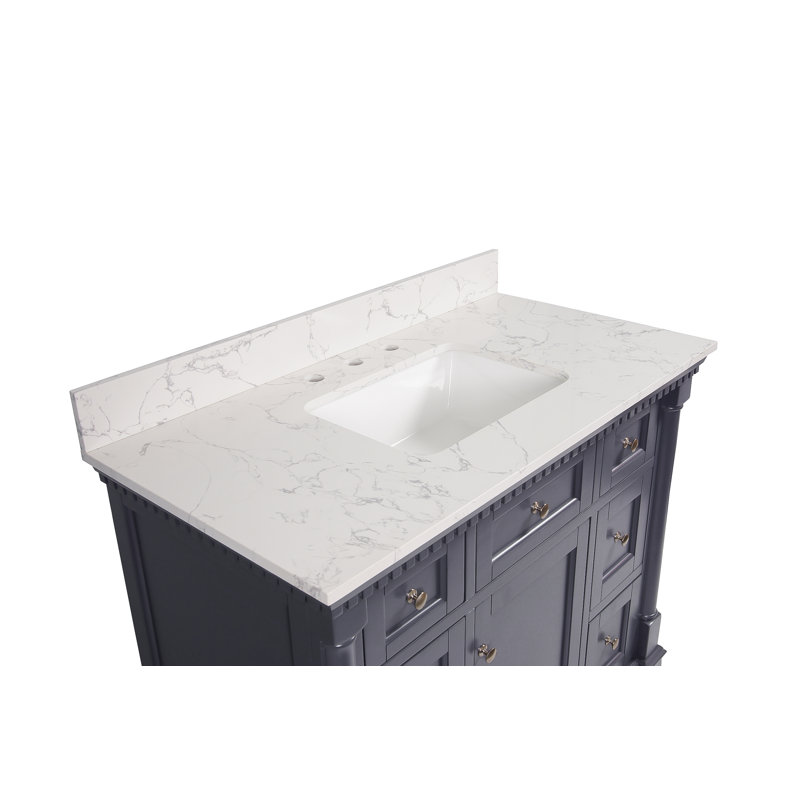 Ensemble de meuble-lavabo simple 42 po avec armoire gris marine et comptoir en marbre d'ingénierie, Gris marine
